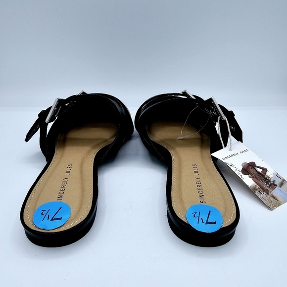 Sincerely Jules Black Buckle Pointed Toe Flats Mules NWT - Picture 6 of 10